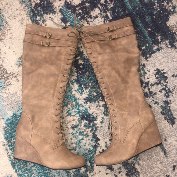 Leila Stone Shoes - Brand New!! Knee High Tan Wedge Boot!!